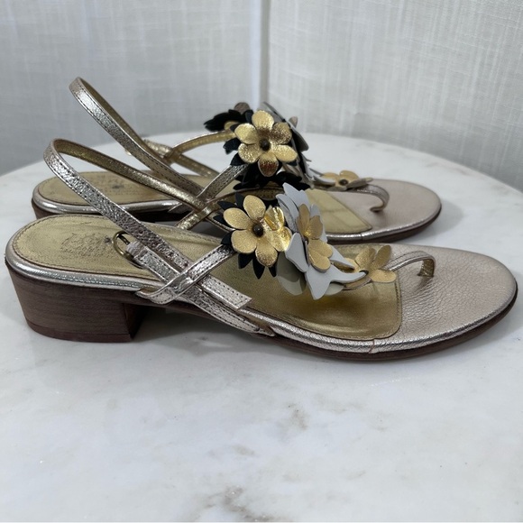 J Crew Collection Made In Italy Leather Gold Floral Boho Elegant Sandals Size 8 - Picture 6 of 15